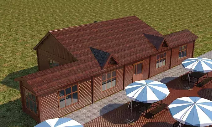 Modern Wooden Cabin Resort Outdoor Cafe Environment 3D Pack 3D model 3