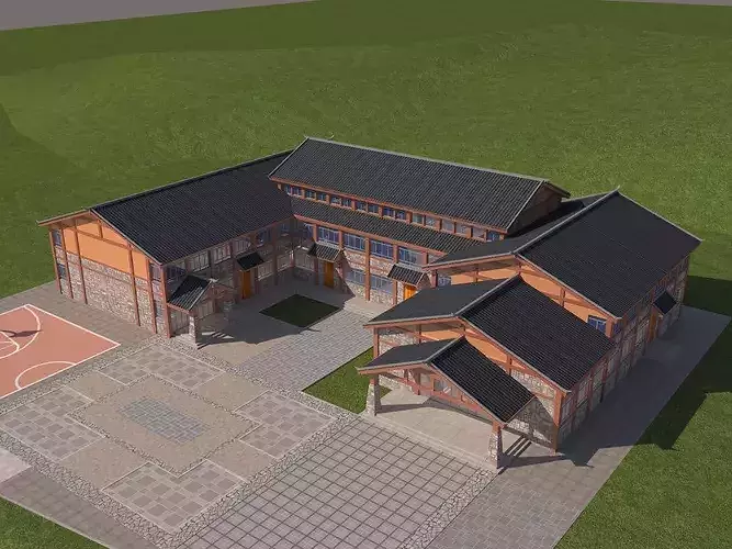 Modern Chinese Courtyard Club House Architecture 3D Model 3D model