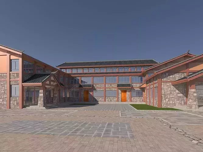 Modern Chinese Courtyard Club House Architecture 3D Model 3D model 7