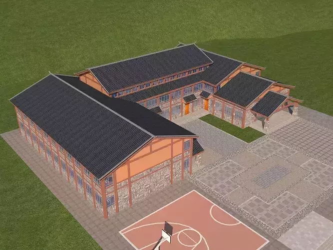 Modern Chinese Courtyard Club House Architecture 3D Model 3D model 2