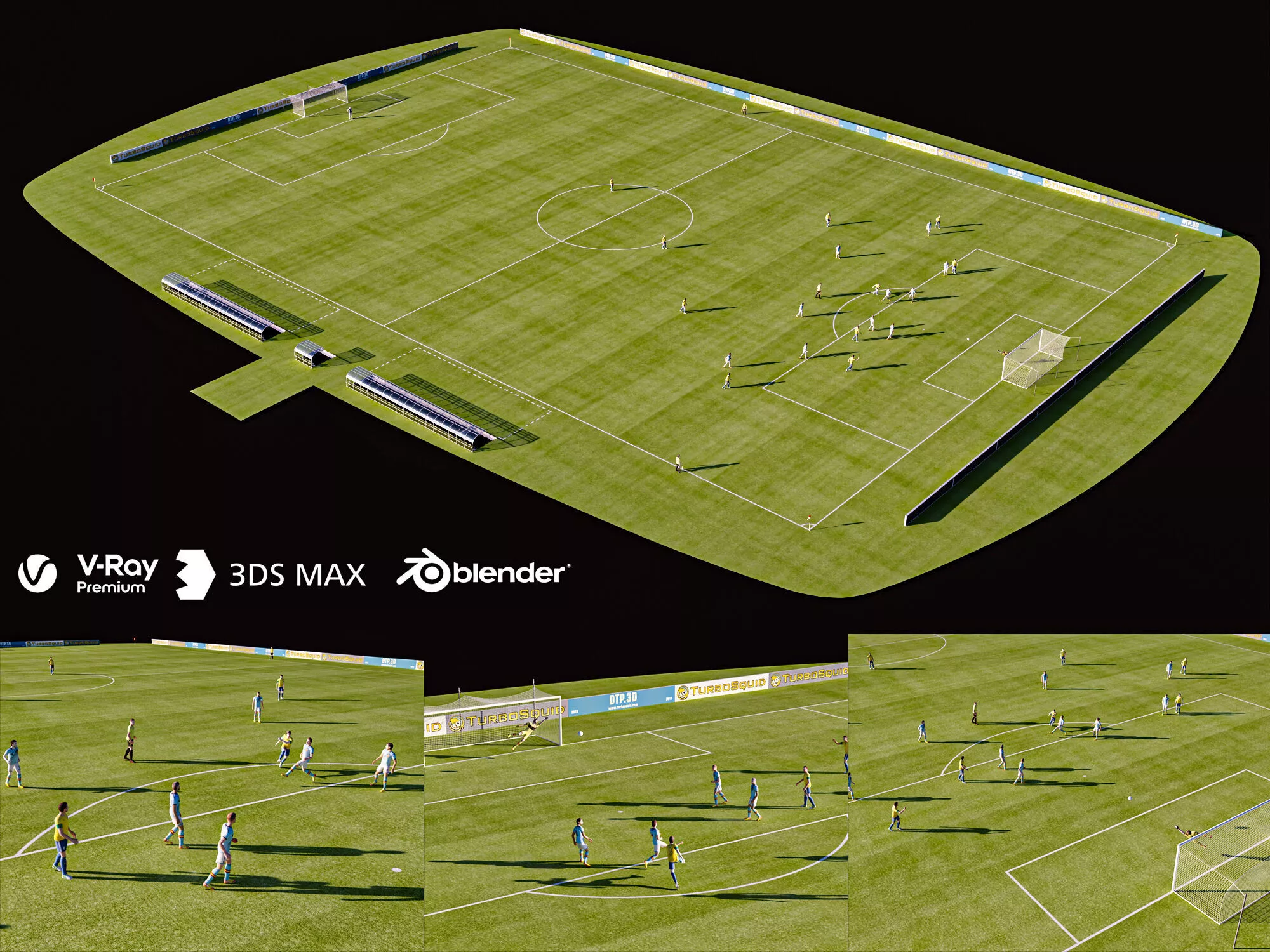 Outdoor grass football field bench model set 3D model