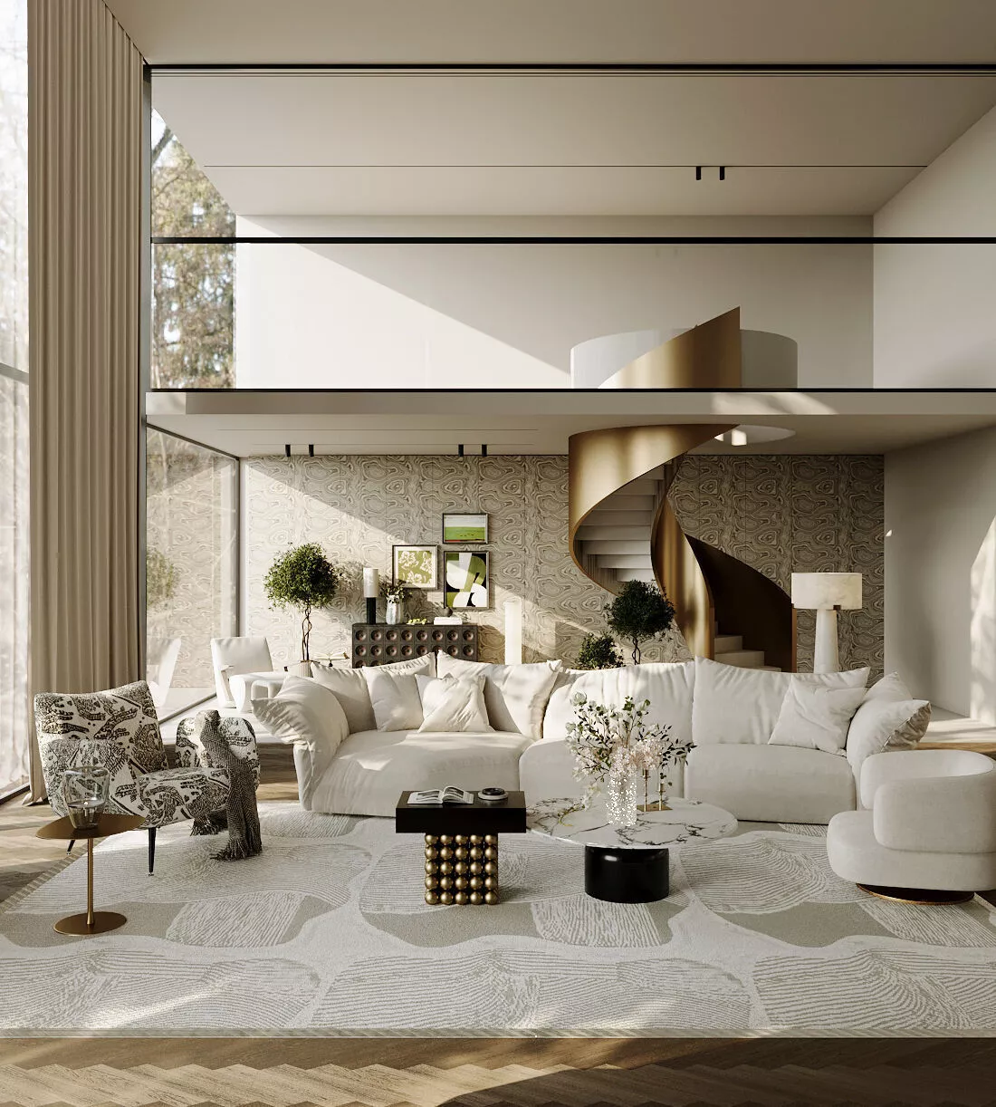 modern living room interior scenes Wabi-sabi villa living room 3D model