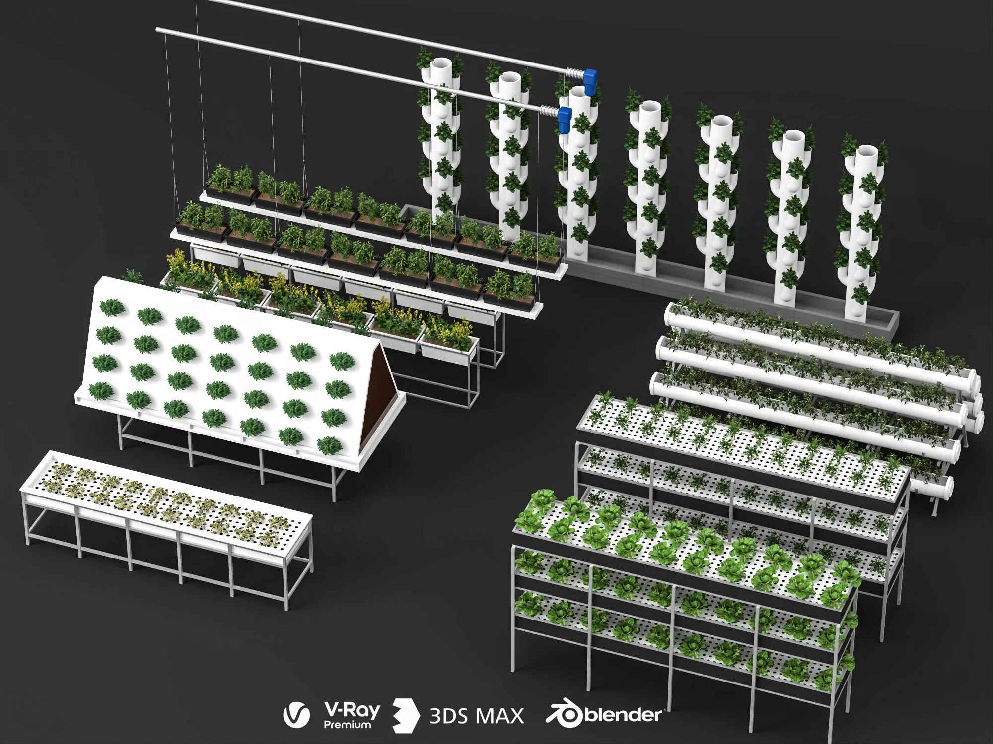 Advanced Hydroponic Farming Systems Collection Low-poly 3D model