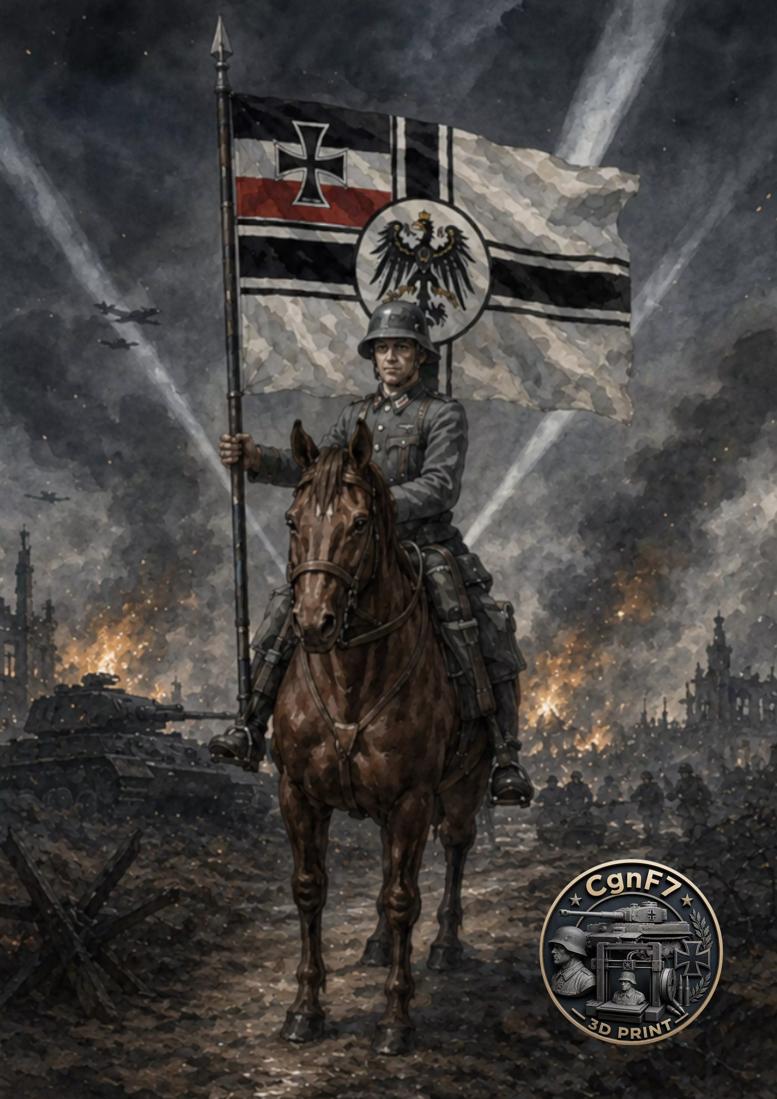 Mounted Standard Bearer White Flag 3D print model