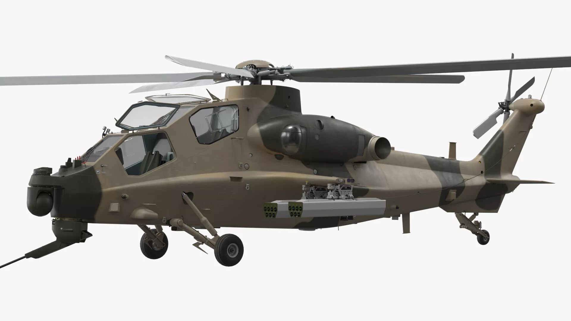 Combat Helicopter with 70mm Rocket Pods Camouflage Rigged 3D model