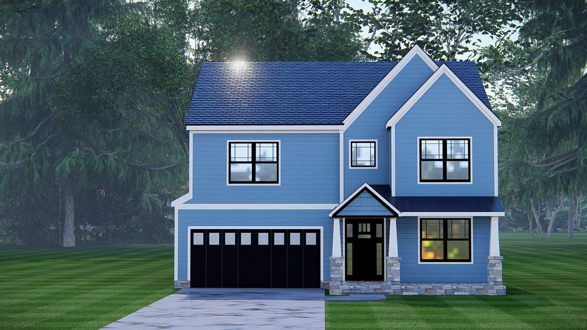 Modern Farmhouse with 2Car Garage 3D Exterior House Model 3D model