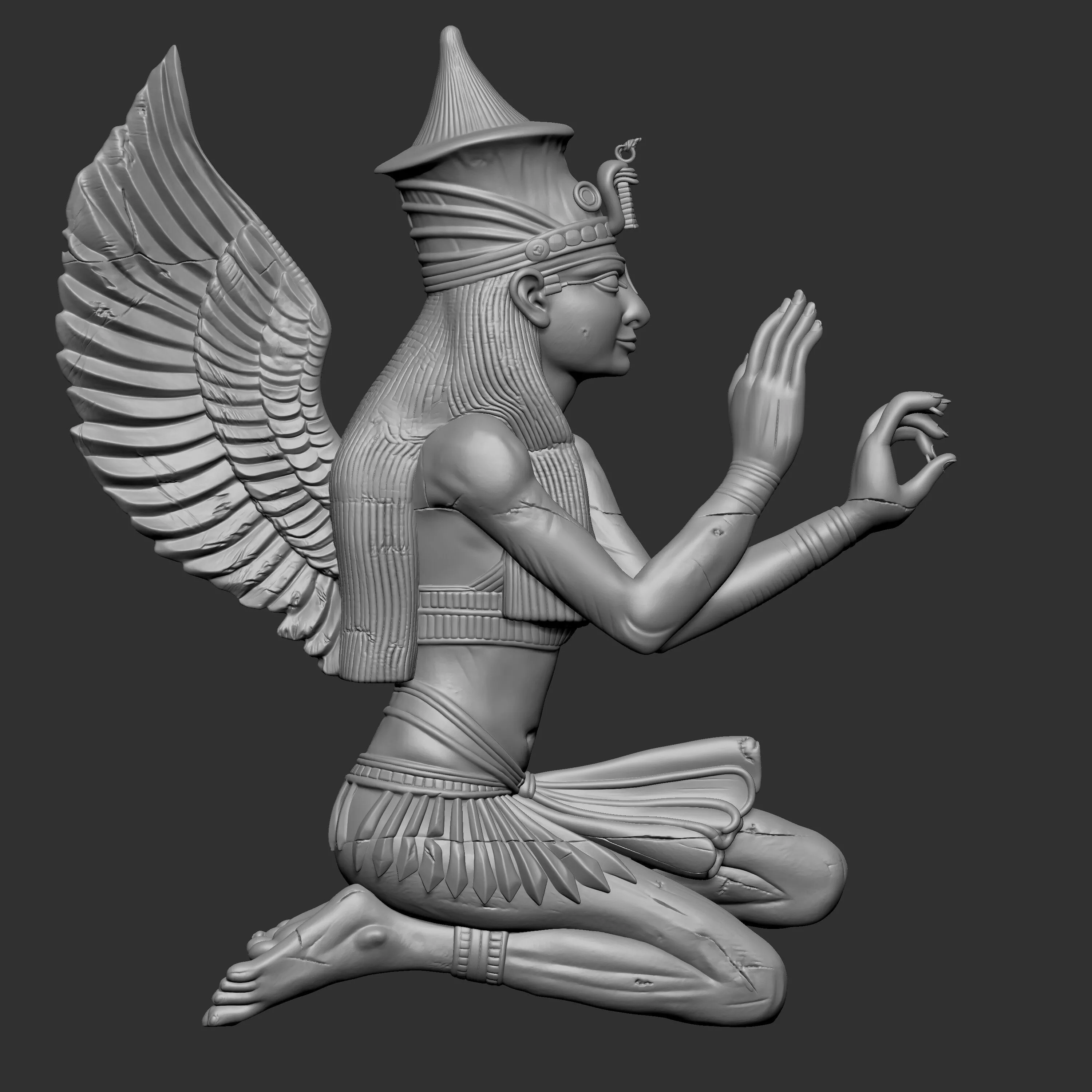 ancient Egyptian goddess Isis Aset kneeling prayerful stance 3D print model