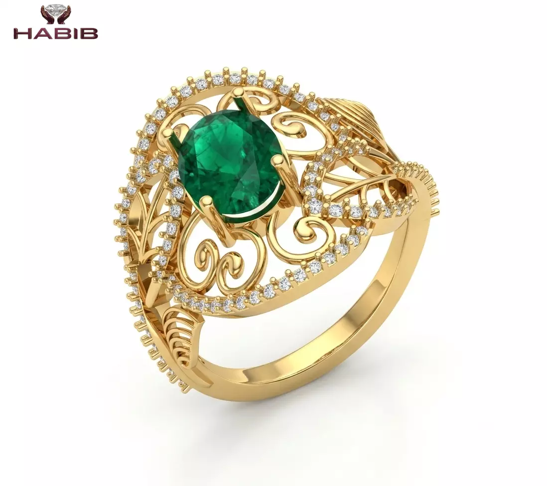 Luxury Emerald Ring CAD Model Vintage Gold Engagement Ring STL 3D print model