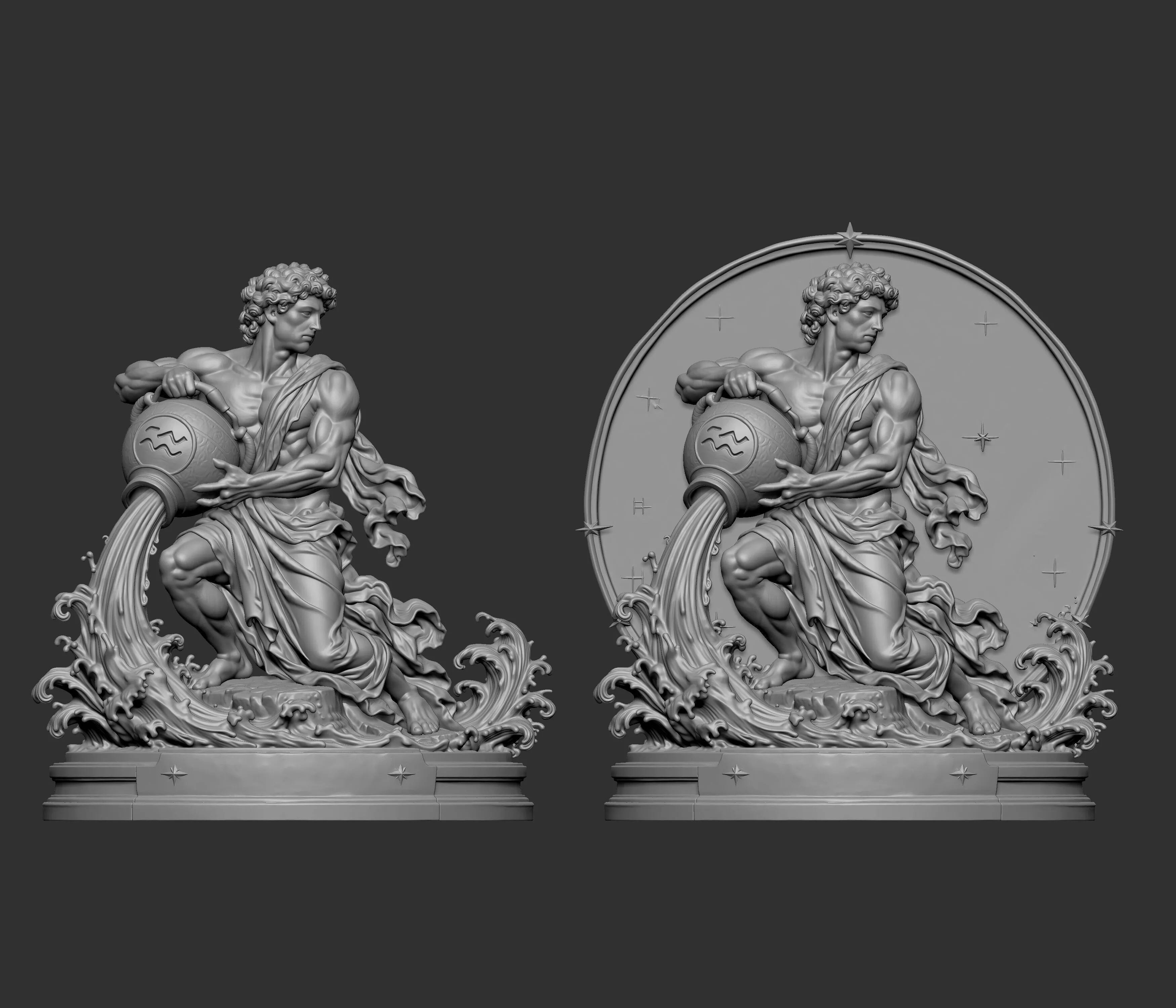 3D digital sculpture of the Aquarius zodiac sign 3D print model