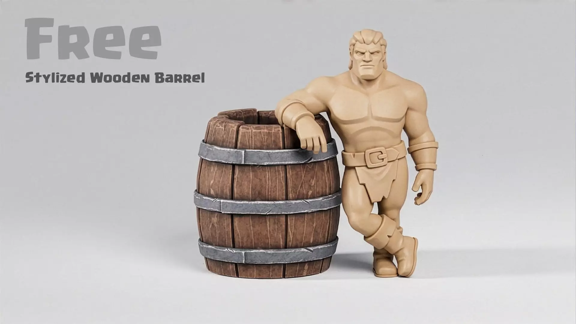 Stylized Wooden Barrel Free low-poly 3D model
