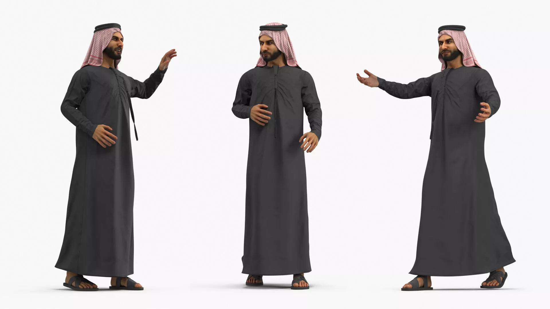 Arabian Man in Black Kandura A Pose Rigged 3D model