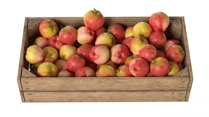 Apple Red Wooden Crate   Low-poly 3D model 3