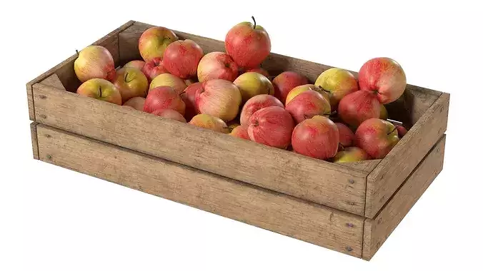 Apple Red Wooden Crate   Low-poly 3D model 2