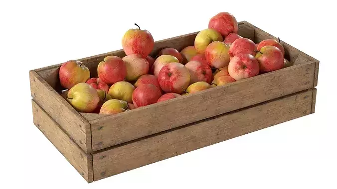 Apple Red Wooden Crate Low-poly 3D model