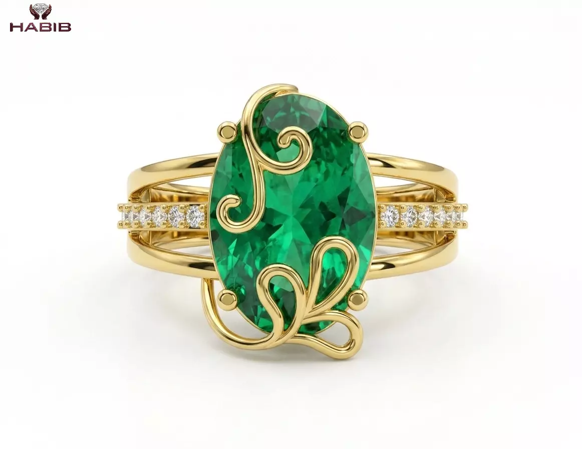 Luxury Emerald Gold Engagement Ring CAD Model Jewelry Design 3D print model
