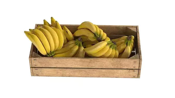 Banana Fruits Wooden Crate Low-poly 3D model 3