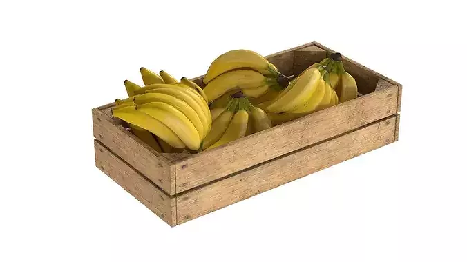 Banana Fruits Wooden Crate Low-poly 3D model 2