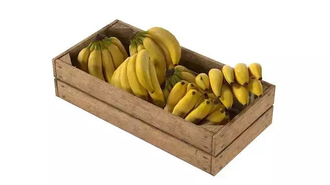 Banana Fruits Wooden Crate Low-poly 3D model