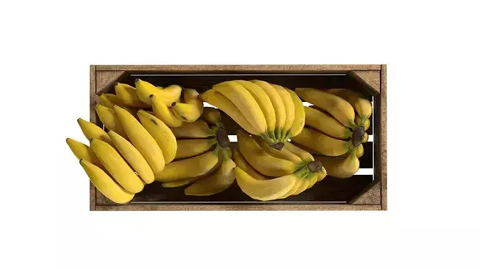Banana Fruits Wooden Crate Low-poly 3D model 4