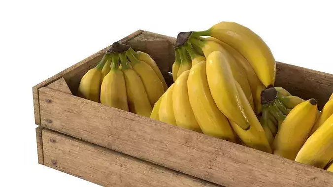 Banana Fruits Wooden Crate Low-poly 3D model 5
