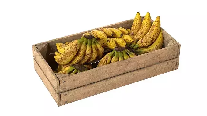 Banana Ripened Fruits Wooden Crate Low-poly 3D model 3