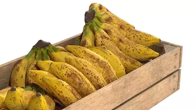 Banana Ripened Fruits Wooden Crate Low-poly 3D model 5