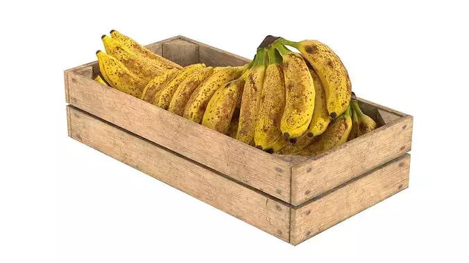 Banana Ripened Fruits Wooden Crate Low-poly 3D model 2