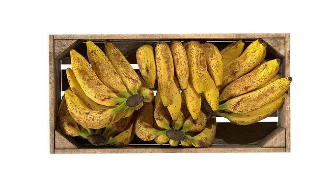 Banana Ripened Fruits Wooden Crate Low-poly 3D model 4