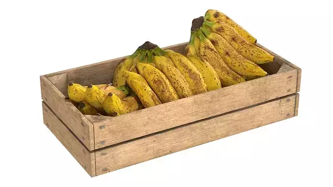 Banana Ripened Fruits Wooden Crate Low-poly 3D model