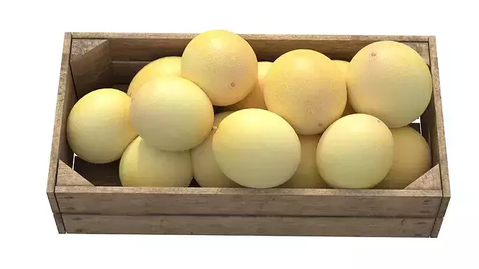 Cantaloupe Melon Wooden Crate Low-poly 3D model 3