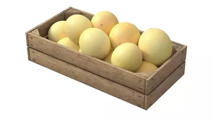 Cantaloupe Melon Wooden Crate Low-poly 3D model 2