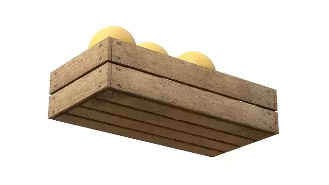 Cantaloupe Melon Wooden Crate Low-poly 3D model 5