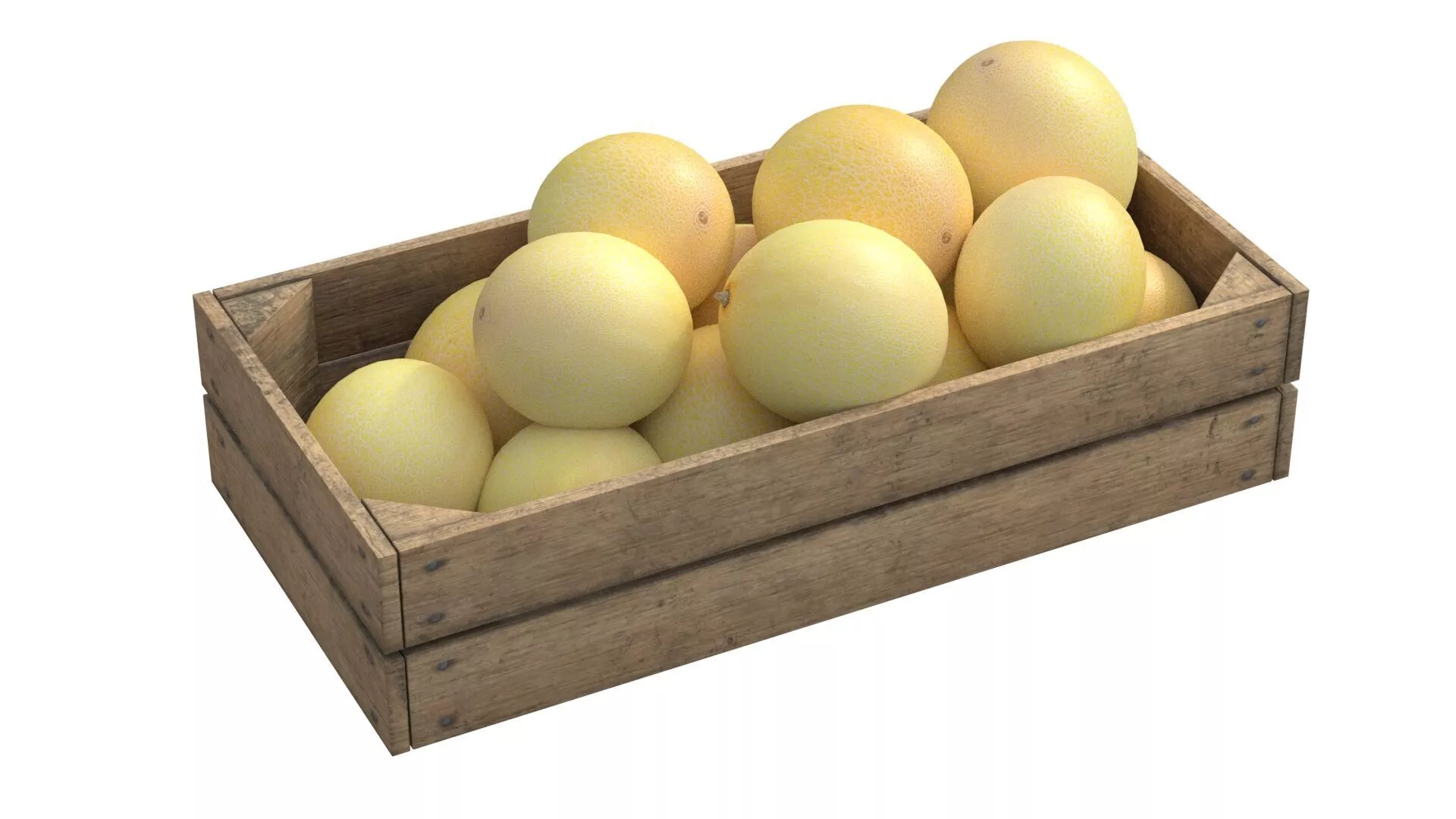 Cantaloupe Melon Wooden Crate Low-poly 3D model