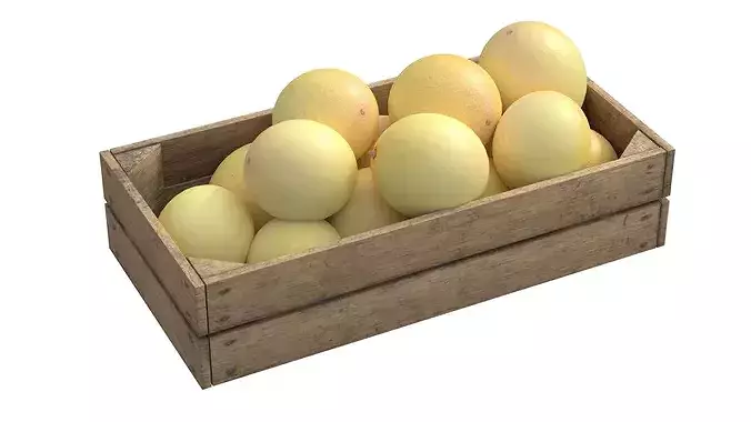 Cantaloupe Melon Wooden Crate Low-poly 3D model