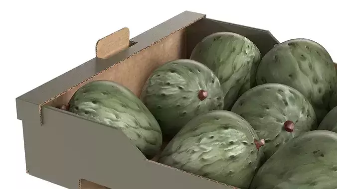 Cherimoya Cardboard Fruit Box Low-poly 3D model 4