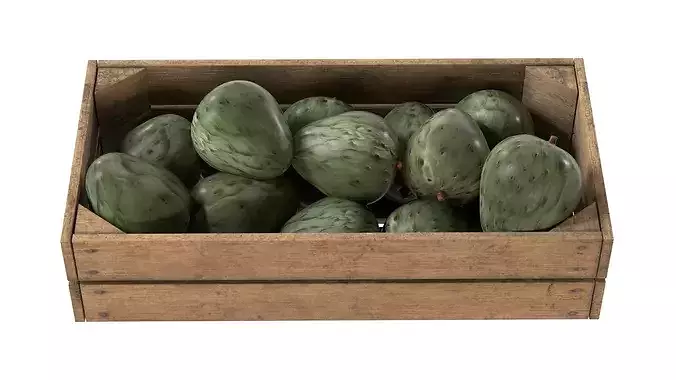 Cherimoya Fruit Wooden Crate Low-poly 3D model 3