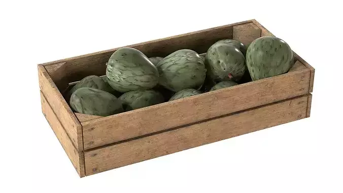 Cherimoya Fruit Wooden Crate Low-poly 3D model