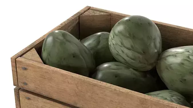 Cherimoya Fruit Wooden Crate Low-poly 3D model 4
