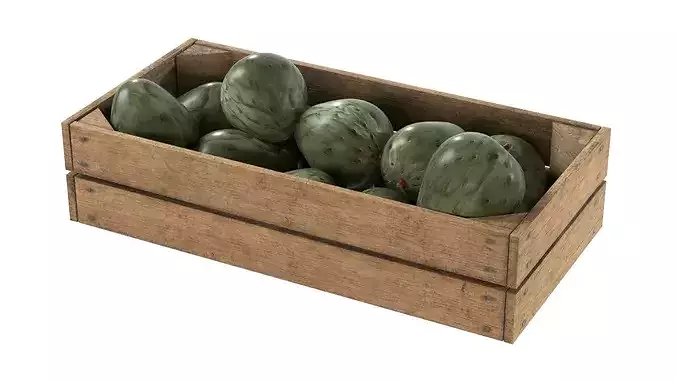Cherimoya Fruit Wooden Crate Low-poly 3D model 2