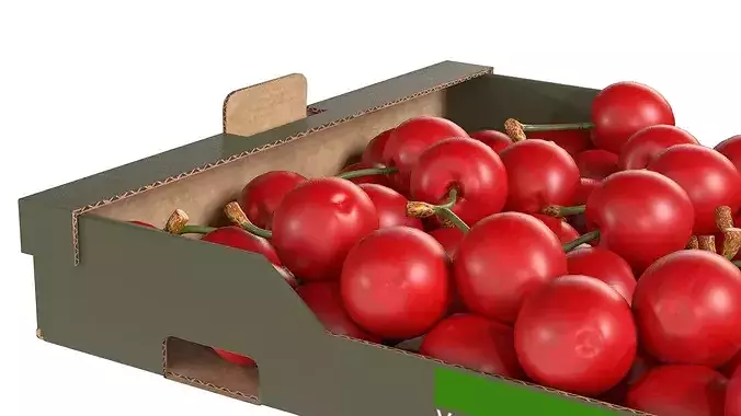 Cherry Cardboard Fruit Box Low-poly 3D model 4
