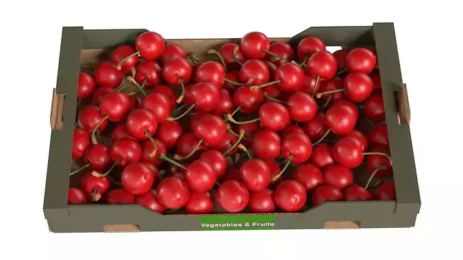 Cherry Cardboard Fruit Box Low-poly 3D model 3