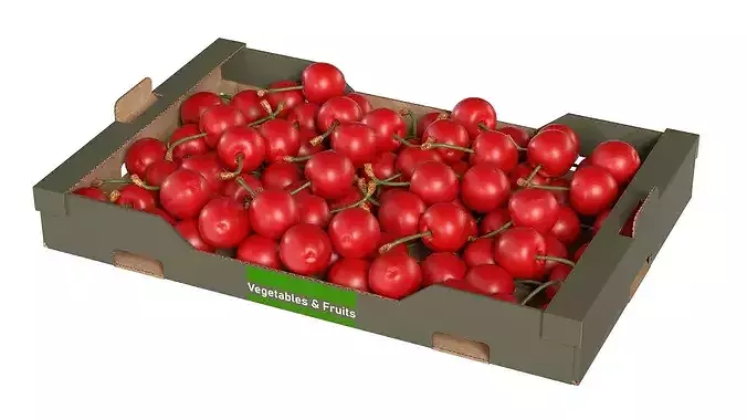 Cherry Cardboard Fruit Box Low-poly 3D model 2