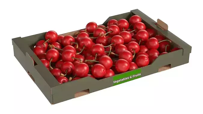 Cherry Cardboard Fruit Box Low-poly 3D model
