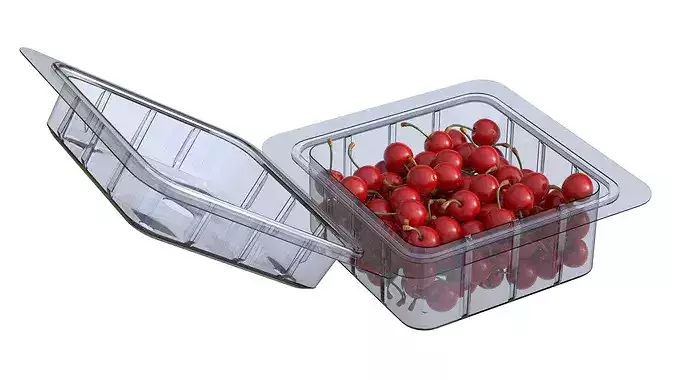 Cherry Fruit Box Plastic Transparent Low-poly 3D model 5
