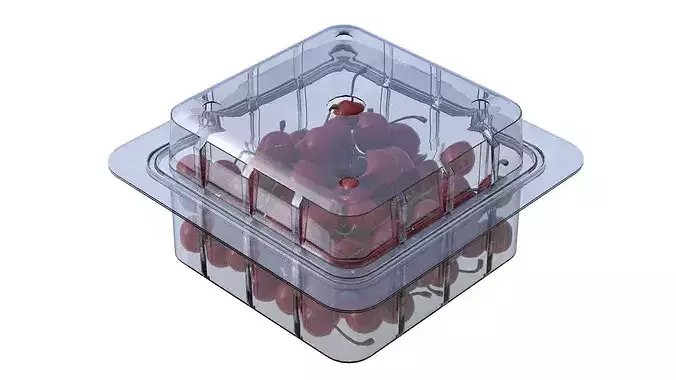 Cherry Fruit Box Plastic Transparent Low-poly 3D model 3