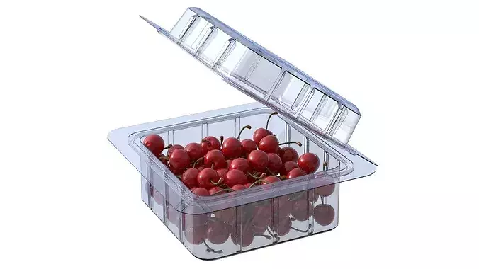 Cherry Fruit Box Plastic Transparent Low-poly 3D model 2