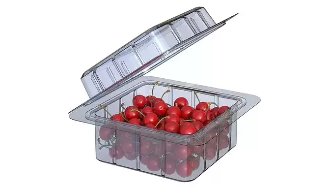 Cherry Fruit Box Plastic Transparent Low-poly 3D model
