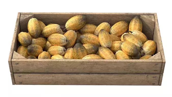 Cocoa Fruit Wooden Crate Low-poly 3D model 3