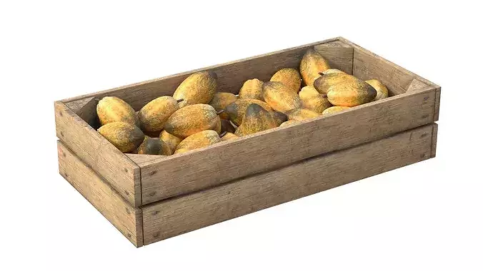 Cocoa Fruit Wooden Crate Low-poly 3D model