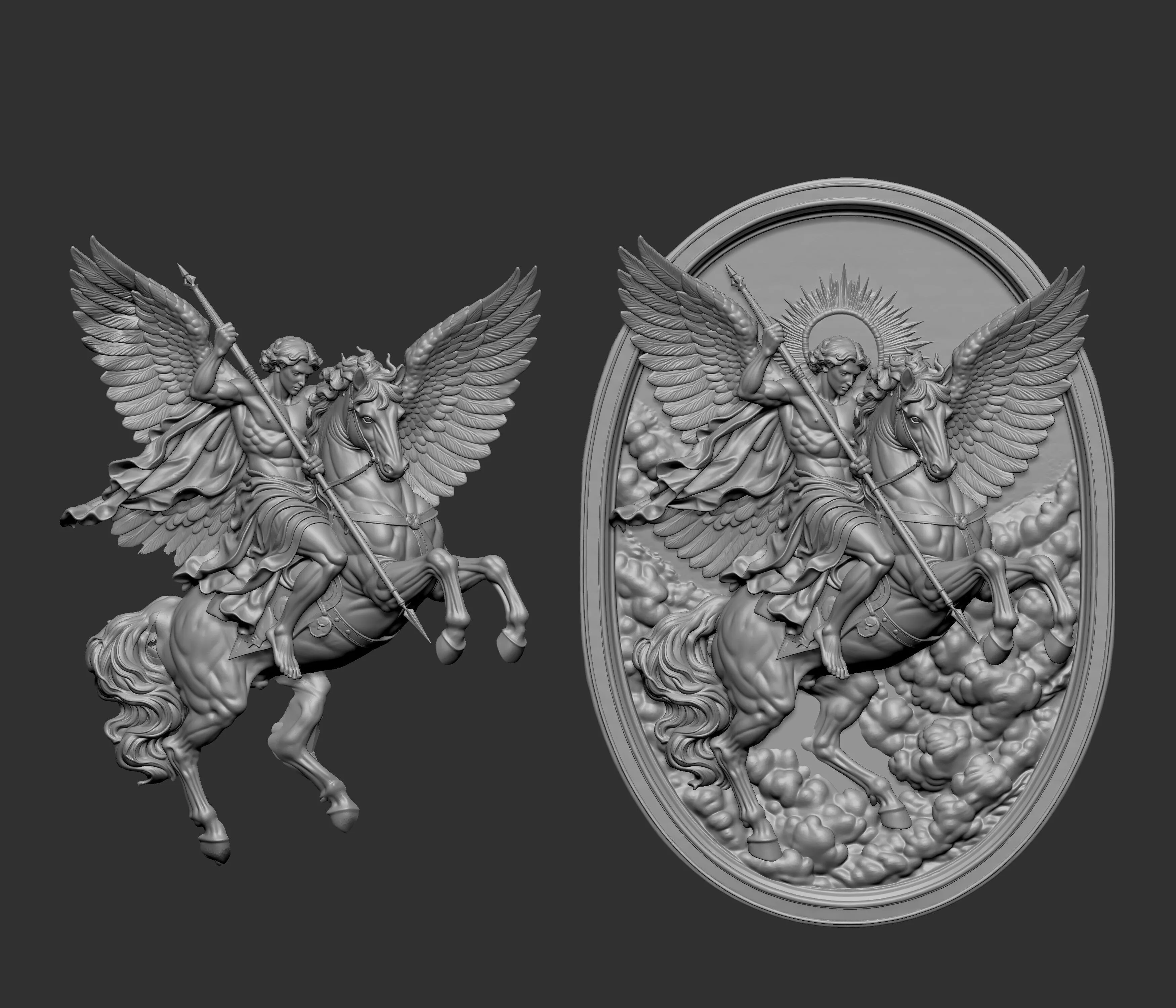 relief 3D digital sculpture of Archangel Michael 3D print model